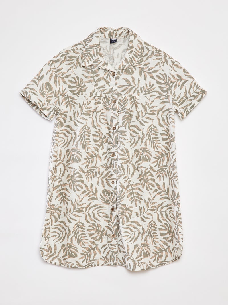Vestido em mistura de linho com colarinho de camisa Branco - Kiabi