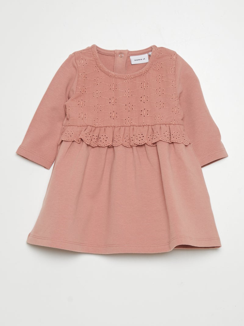 Vestido em moletão com bordado inglês ROSA - Kiabi