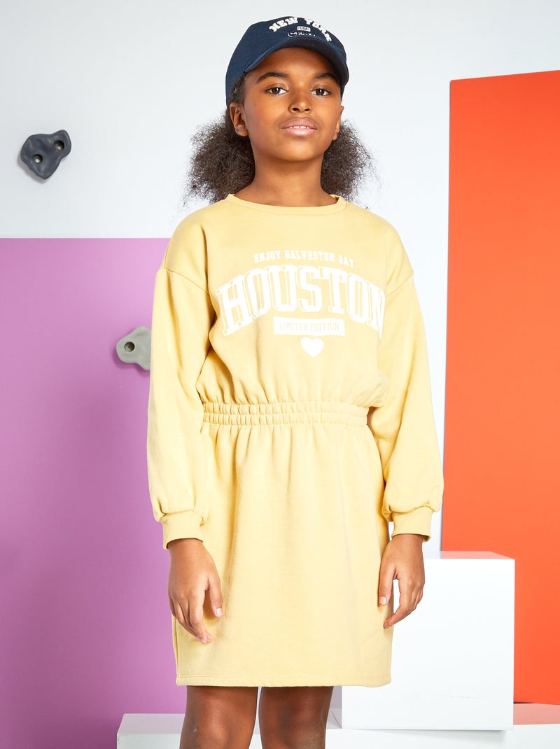 Vestido em moletão com cós elástico AMARELO - Kiabi