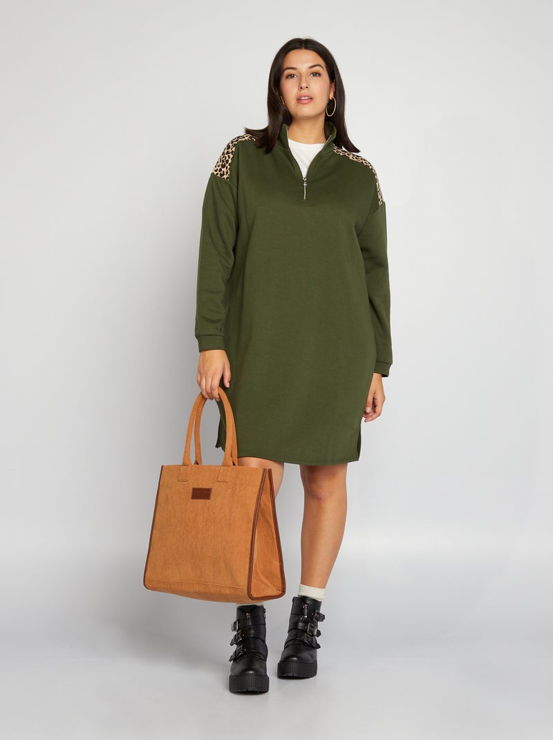 Vestido em moletão com gola de fecho VERDE - Kiabi