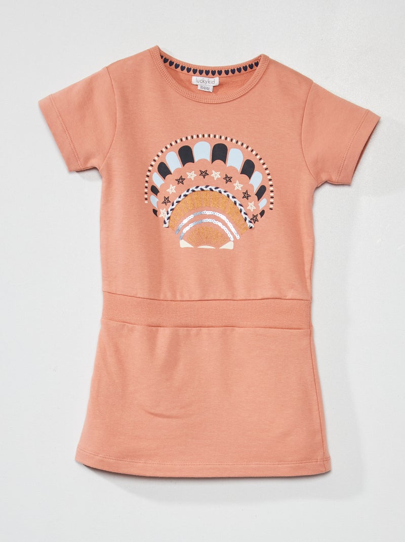 Vestido em moletão com gola redonda Rosa - Kiabi
