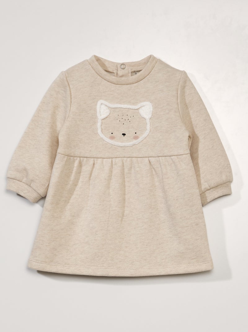 Vestido em moletão de manga comprida BEGE - Kiabi