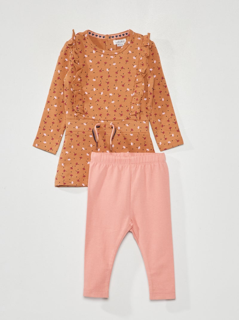 Vestido em moletão + leggings - 2 peças CASTANHO - Kiabi