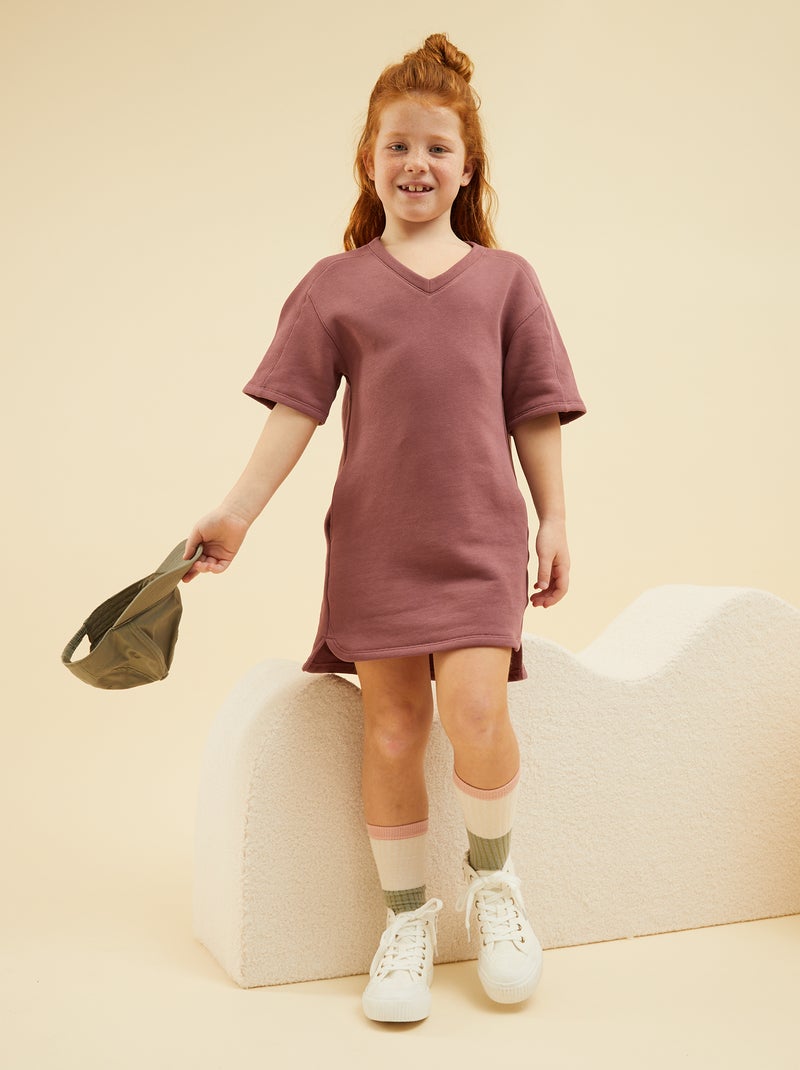 Vestido em moletão liso ROSA - Kiabi