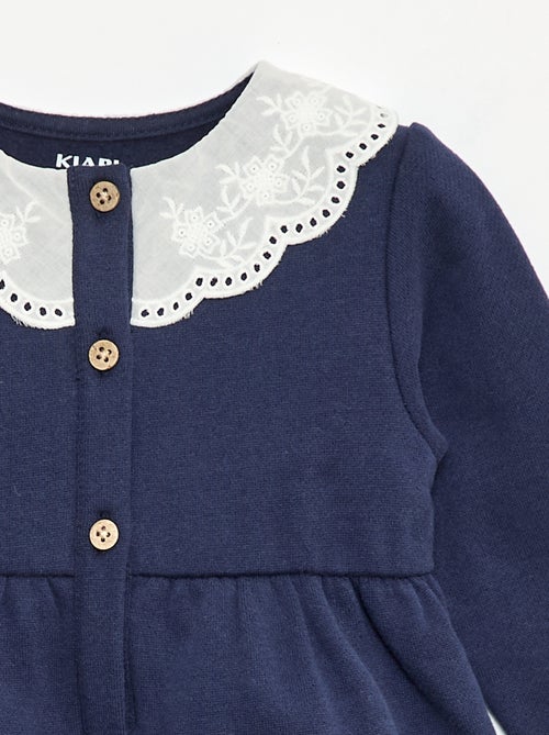 Vestido em moletom com gola em voile de algodão bordado - Kiabi