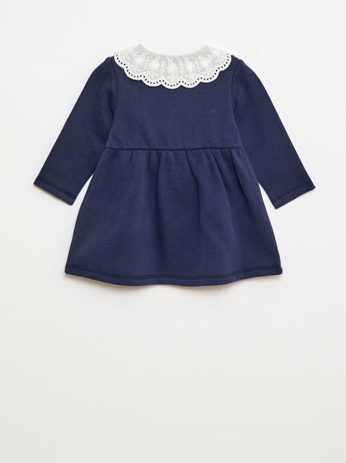 Vestido em moletom com gola em voile de algodão bordado - Kiabi