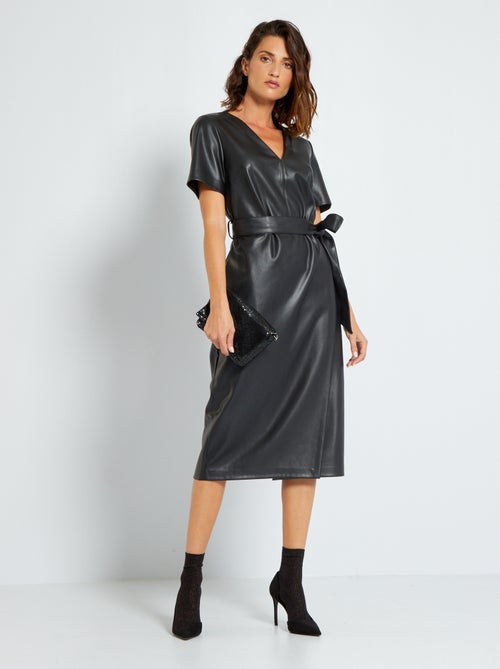 Vestido em pele sintética com efeito trespassado - Kiabi