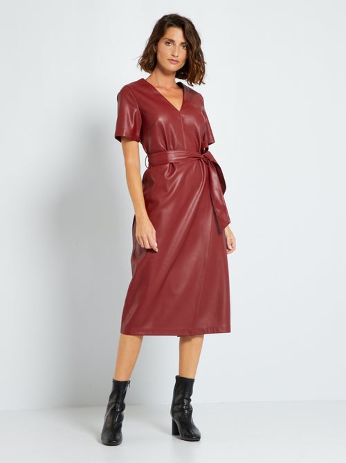 Vestido em pele sintética com efeito trespassado - Kiabi