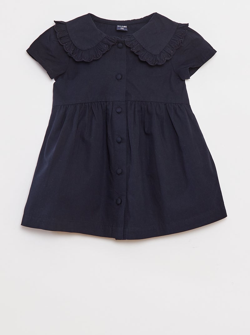 Vestido em popelina com abertura com botões Azul - Kiabi