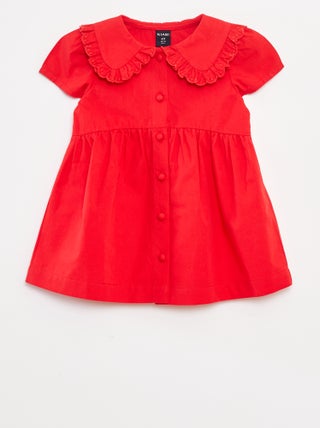 Vestido em popelina com abertura com botões