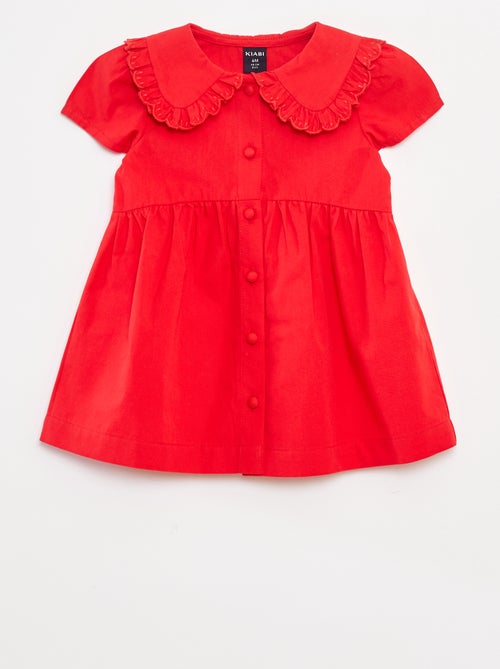 Vestido em popelina com abertura com botões - Kiabi