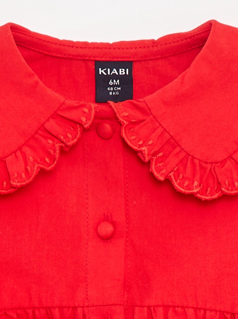 Vestido em popelina com abertura com botões Vermelho - Kiabi