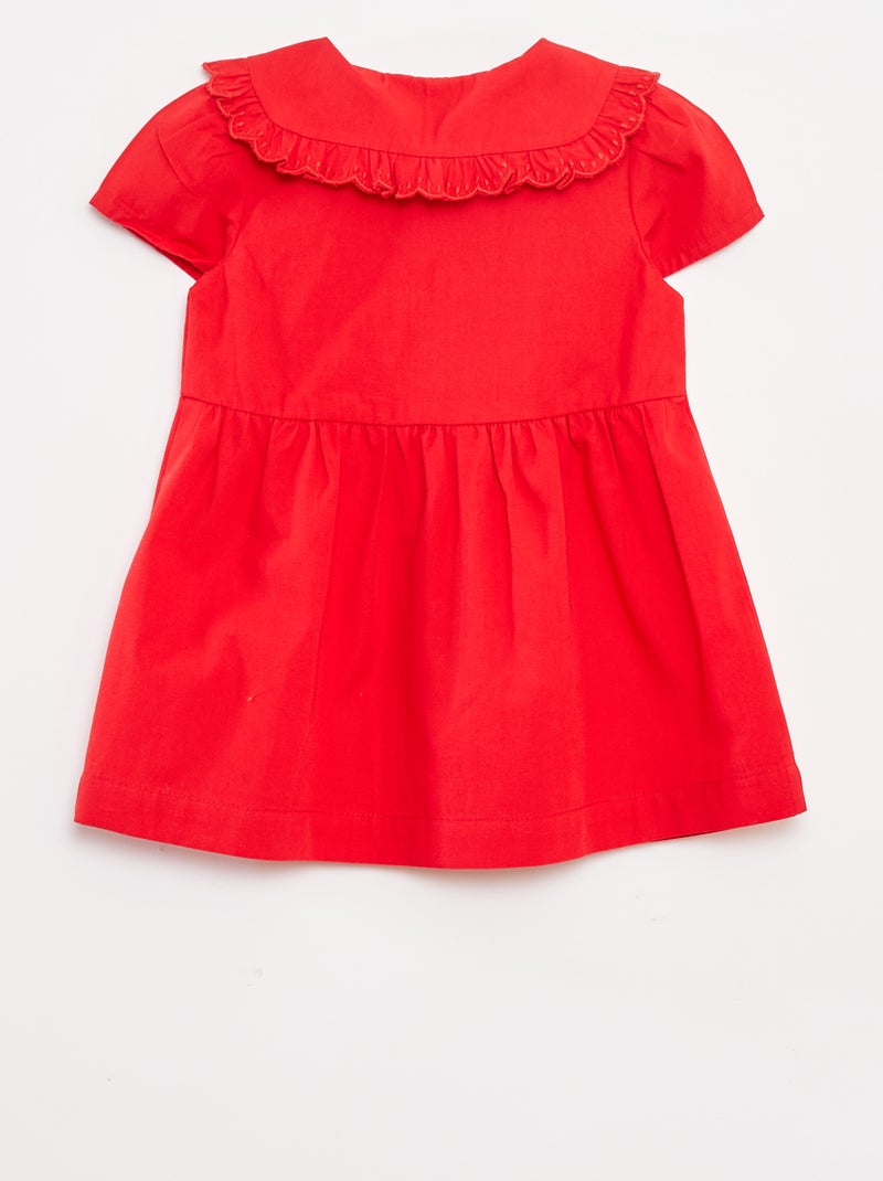 Vestido em popelina com abertura com botões Vermelho - Kiabi