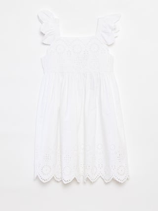Vestido em popelina com bordado inglês