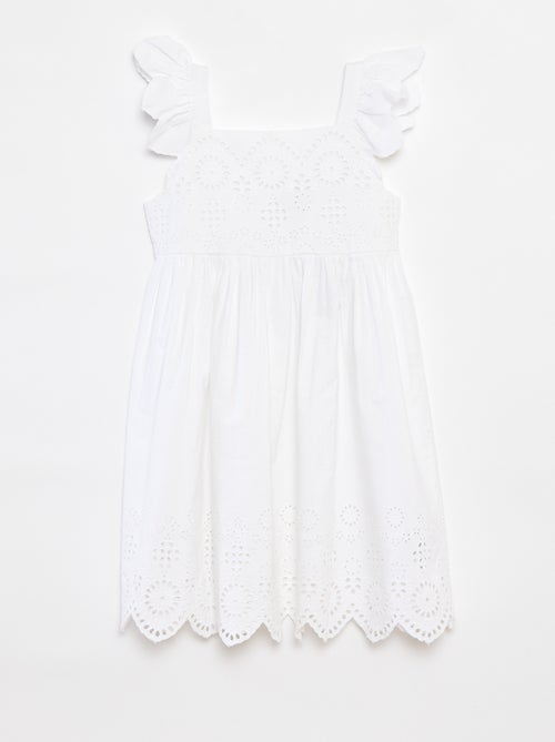 Vestido em popelina com bordado inglês - Kiabi