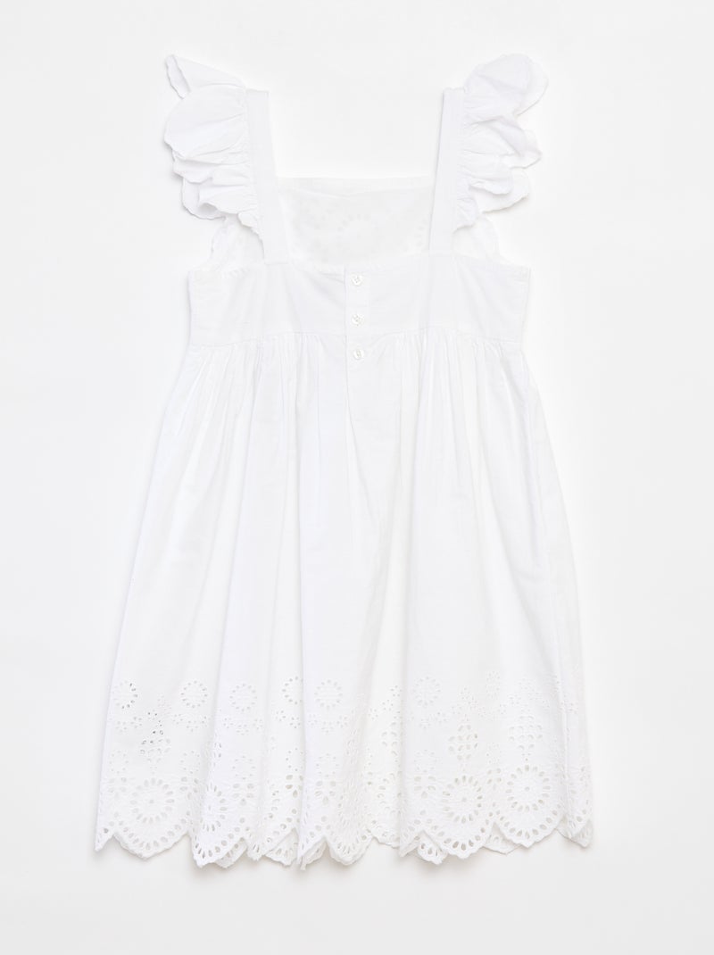 Vestido em popelina com bordado inglês Branco - Kiabi