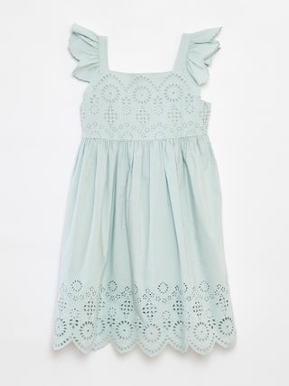 Vestido em popelina com bordado inglês