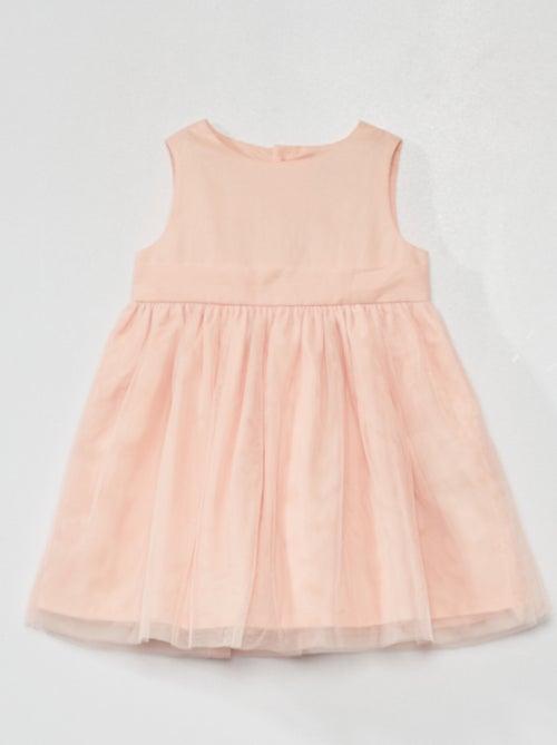 Vestido em popelina de algodão e tule - Kiabi