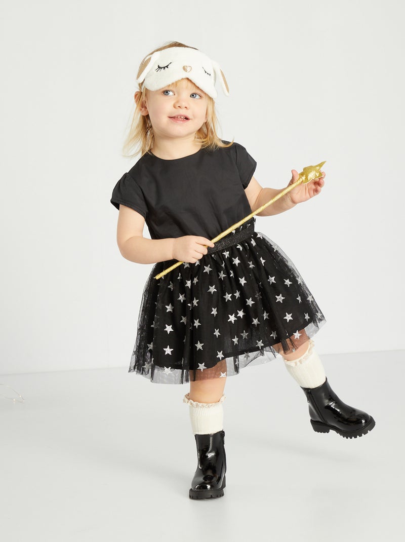 Vestido em popelina e tule Preto - Kiabi