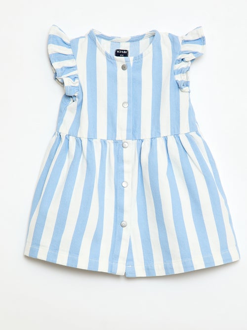 Vestido em sarja listrada com mangas curtas - Kiabi