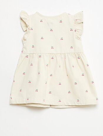 Vestido em sarja listrada com mangas curtas