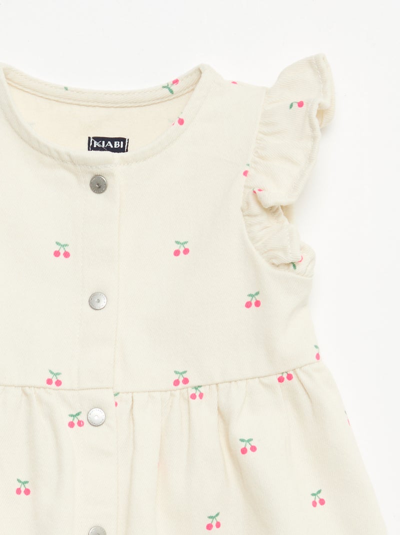 Vestido em sarja listrada com mangas curtas Branco - Kiabi