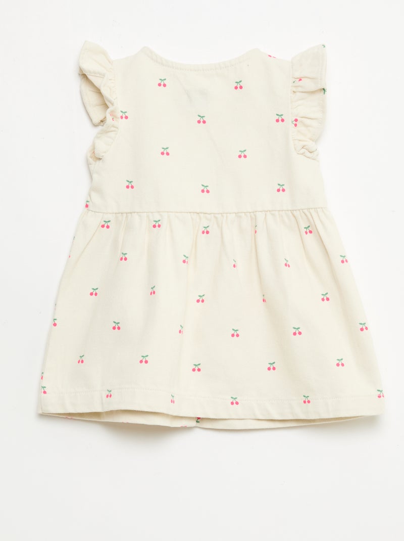 Vestido em sarja listrada com mangas curtas Branco - Kiabi
