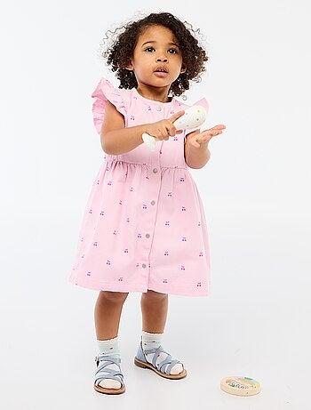 Vestido em sarja listrada com mangas curtas