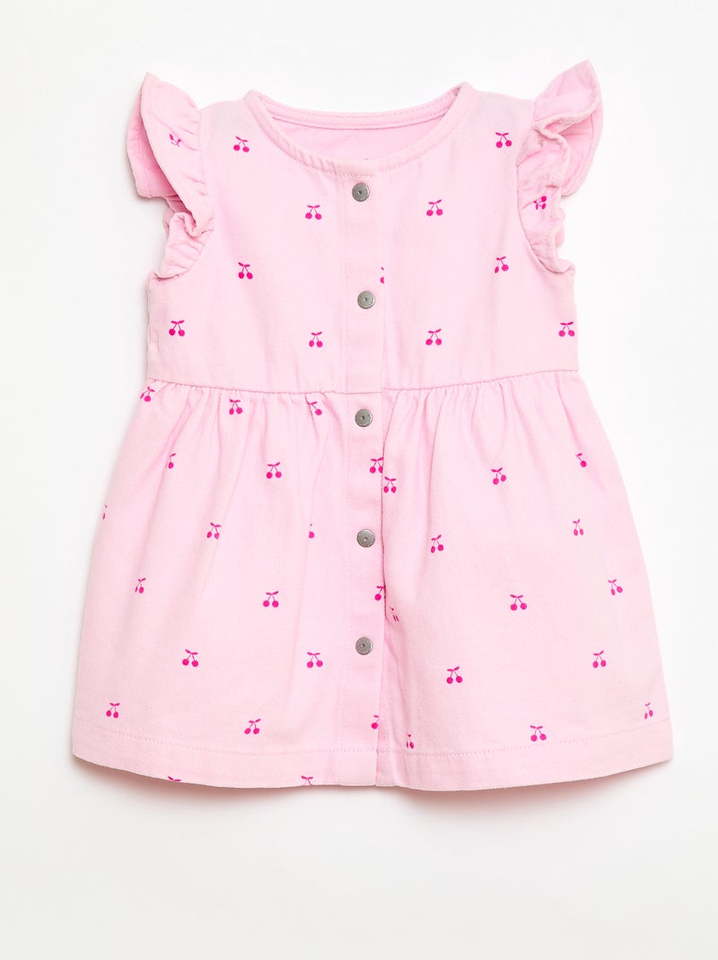 Vestido em sarja listrada com mangas curtas Rosa - Kiabi