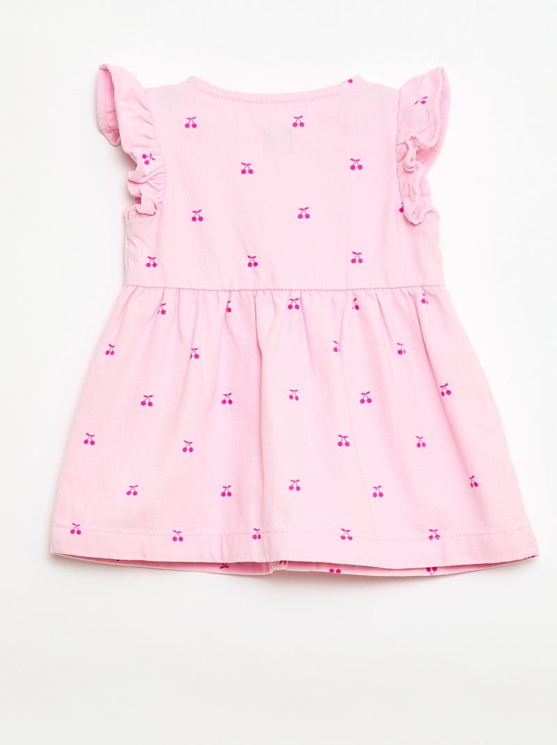 Vestido em sarja listrada com mangas curtas Rosa - Kiabi