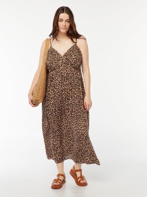Vestido em tecido crepe com alças finas - Kiabi