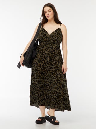 Vestido em tecido crepe com alças finas