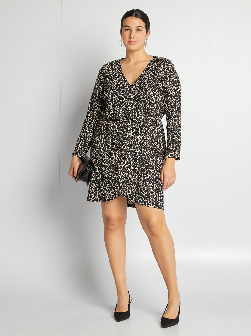 Vestido em tecido crepe com padrão BEGE - Kiabi