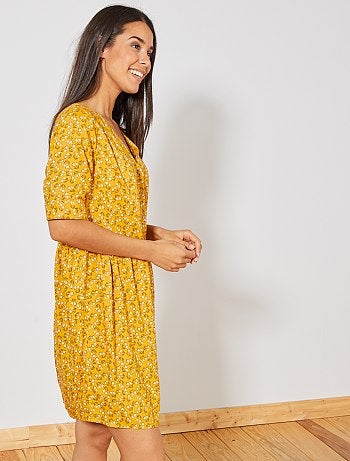 Vestido em tecido fluido estampado - Kiabi