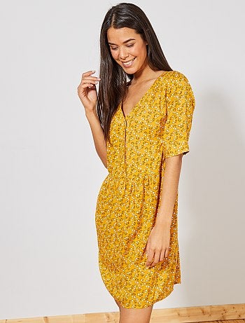 Vestido em tecido fluido estampado - Kiabi