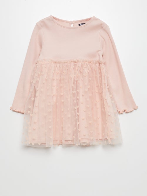 Vestido em tecido nervurado e tule - Kiabi