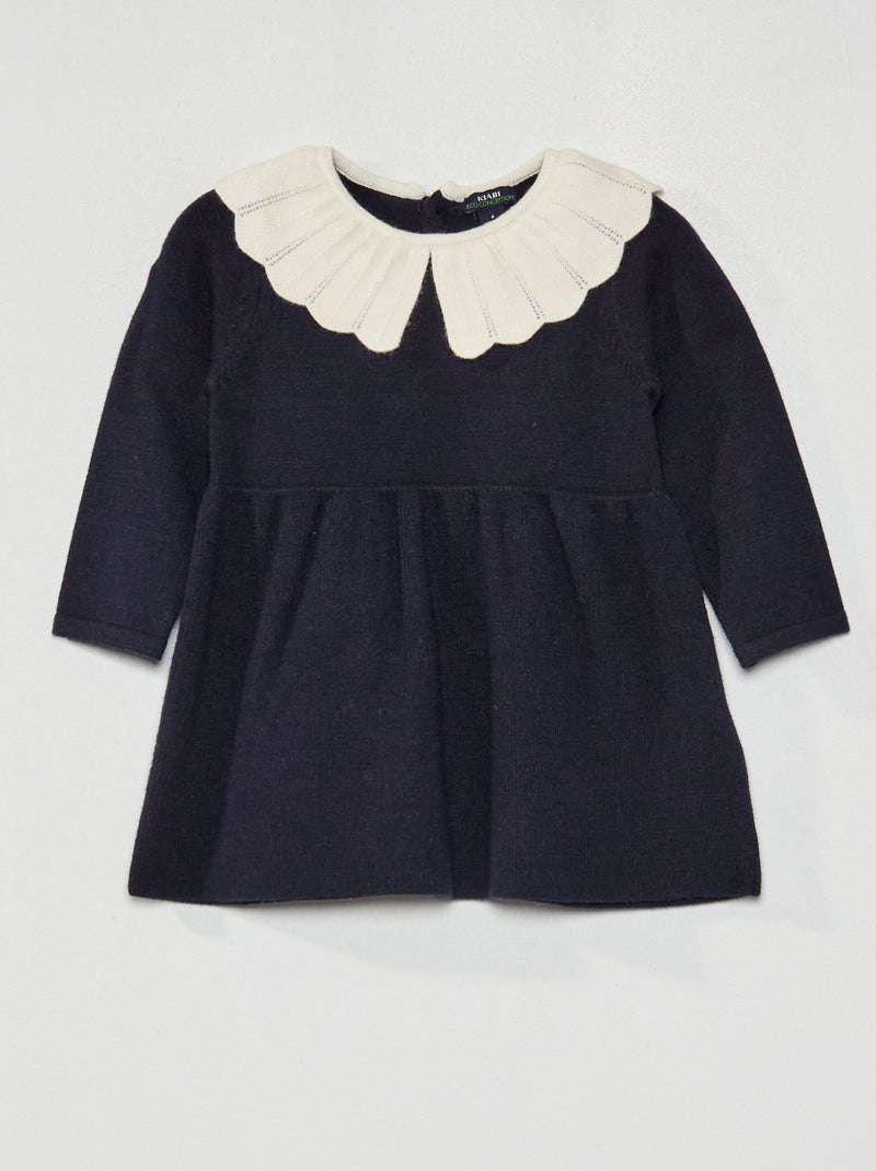 Vestido em tricô gola claudine AZUL - Kiabi