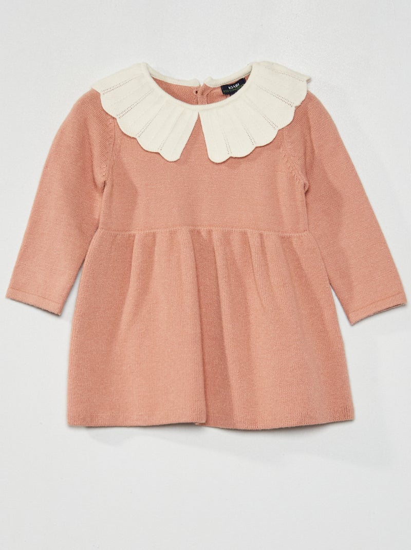 Vestido em tricô gola claudine Rosa - Kiabi