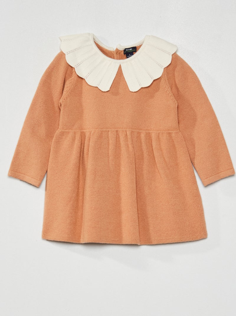 Vestido em tricô gola claudine ROSA - Kiabi