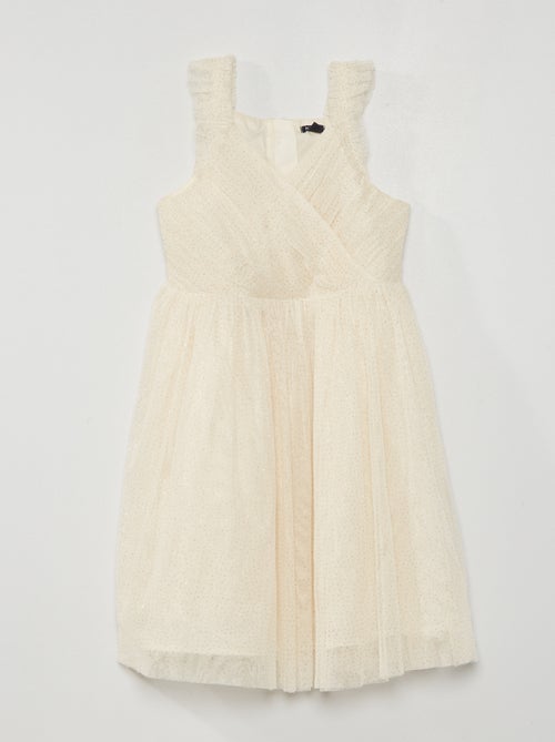 Vestido em tule com brilhante - branco - Kiabi