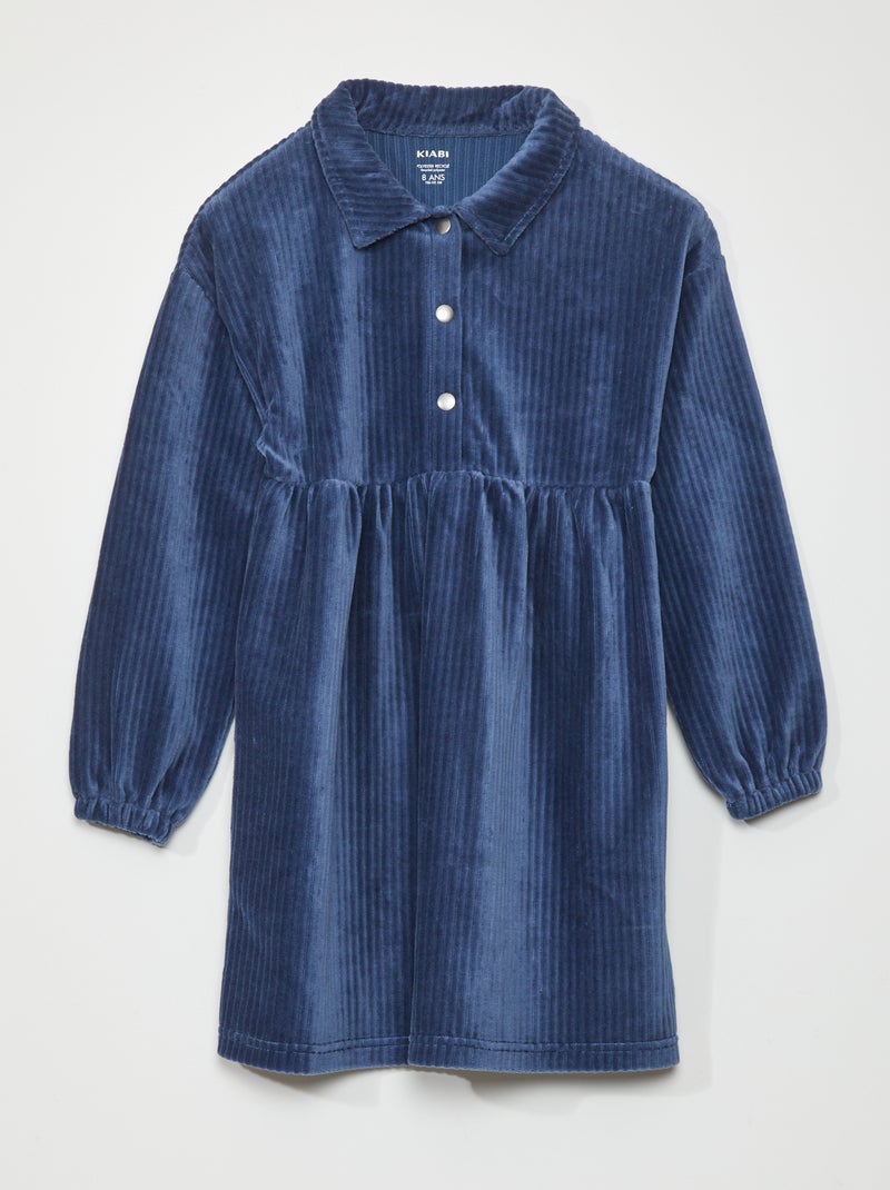 Vestido em veludo Azul Escuro - Kiabi