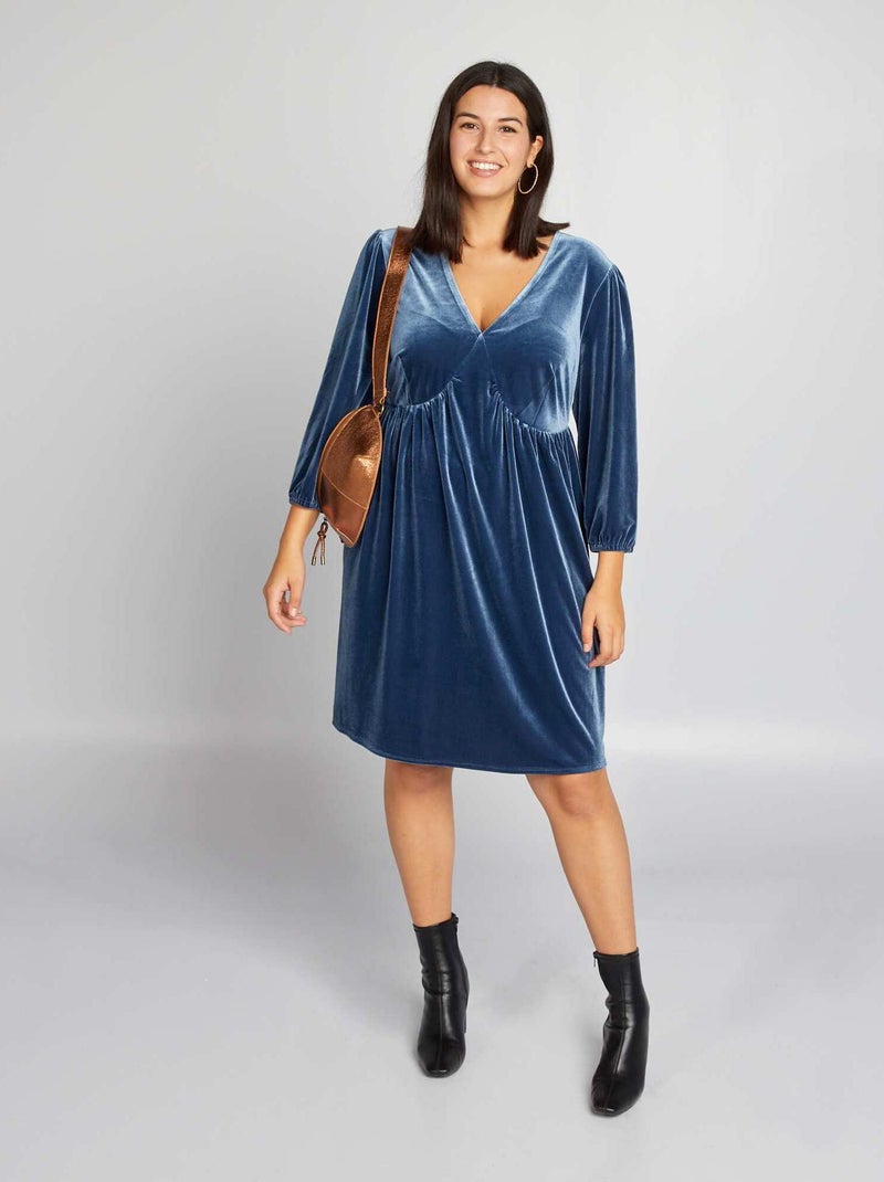 Vestido em veludo Azul Escuro - Kiabi