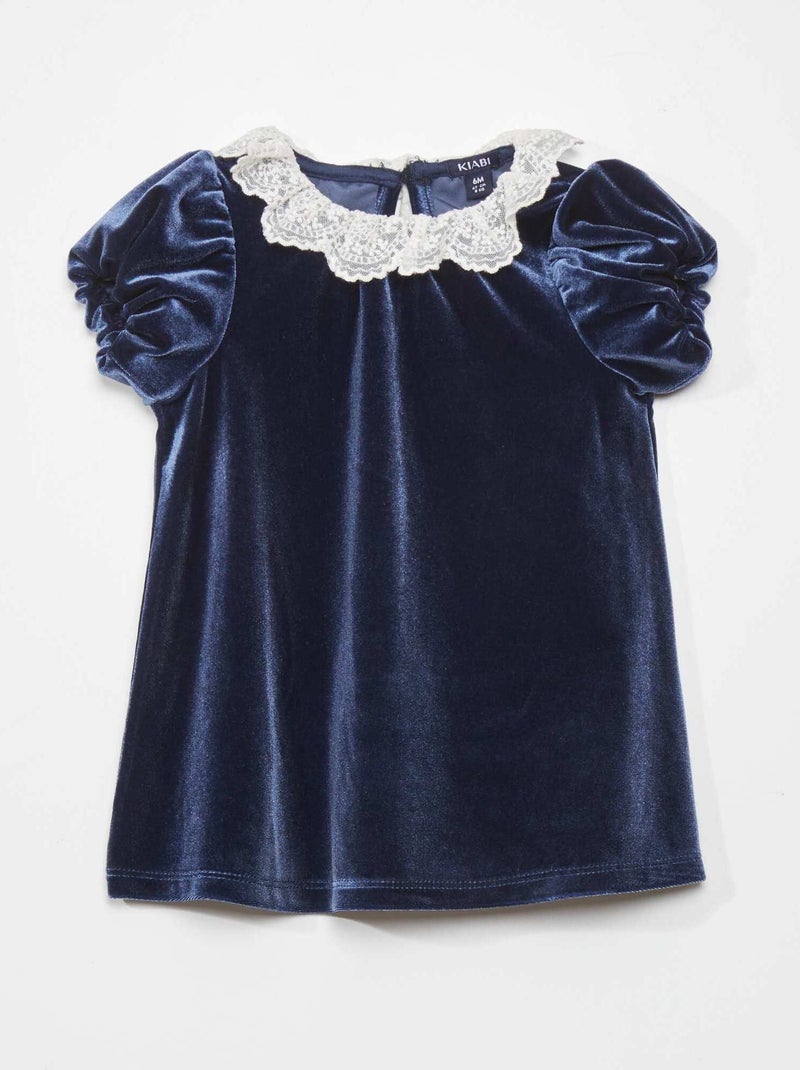 Vestido em veludo com decote em tule bordado PRETO - Kiabi