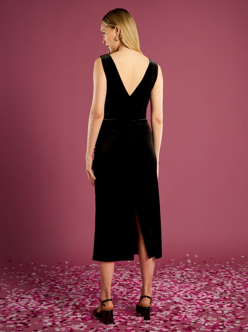 Vestido em veludo com efeito drapeado Preto - Kiabi