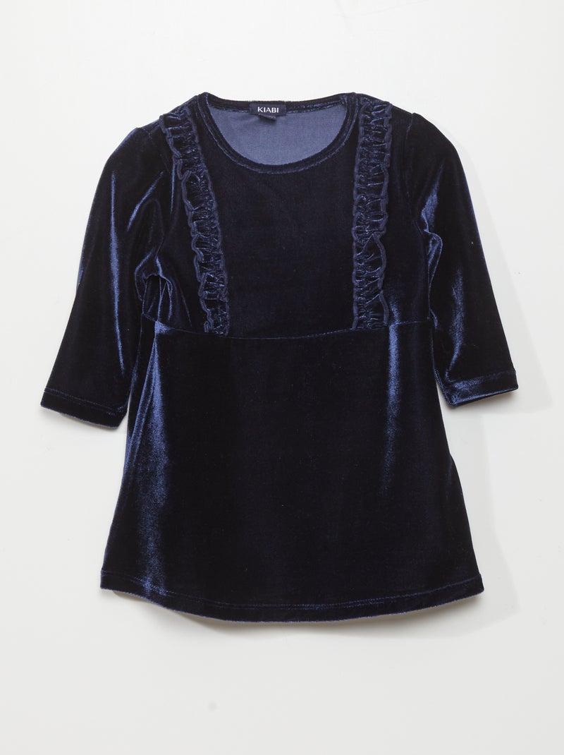 Vestido em veludo com franzidos AZUL - Kiabi