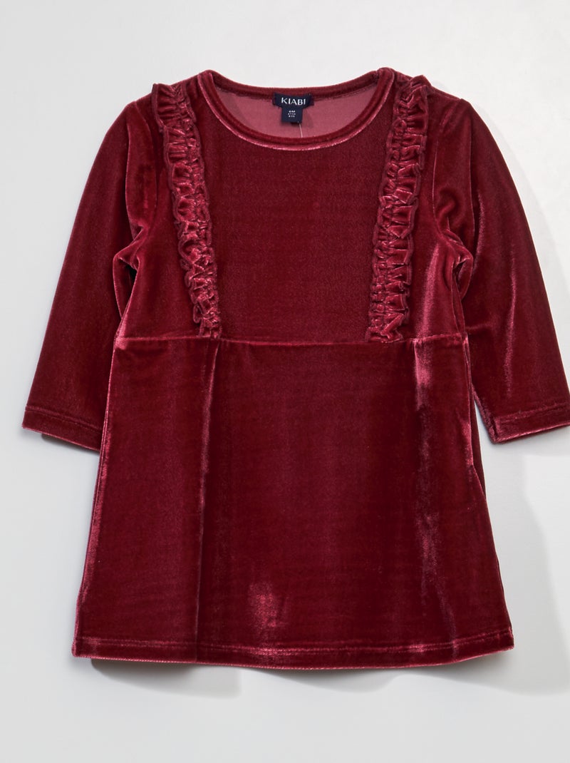 Vestido em veludo com franzidos VERMELHO - Kiabi
