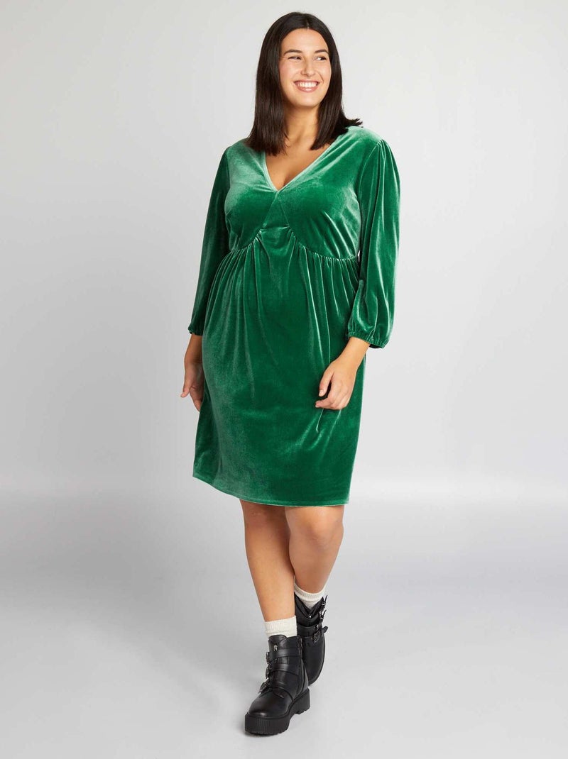 Vestido em veludo VERDE - Kiabi