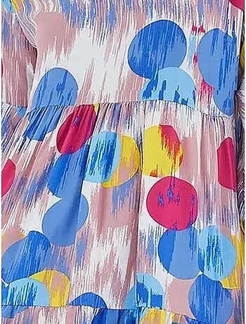 Vestido em viscose com estampado azul royal vermelho e manga curta bdart