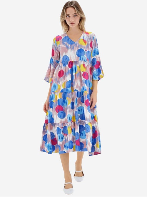 Vestido em viscose com estampado azul royal vermelho e manga curta bdart - Kiabi Vestido em viscose com estampado azul royal vermelho e manga curta bdart - Kiabi
