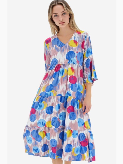 Vestido em viscose com estampado azul royal vermelho e manga curta bdart - Kiabi Vestido em viscose com estampado azul royal vermelho e manga curta bdart - Kiabi